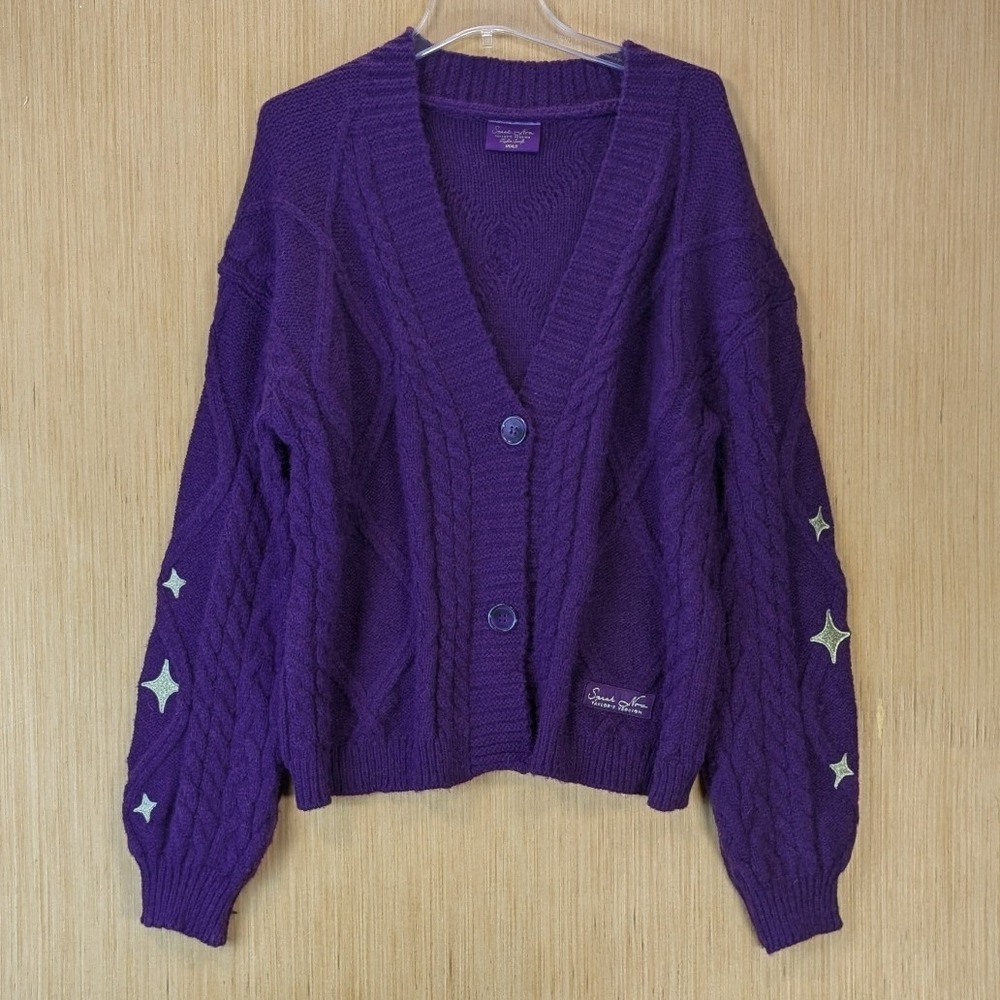 Taylor Swift Speak Now Taylors Version Purple Cardigan Size M/L Star Patch Cozy